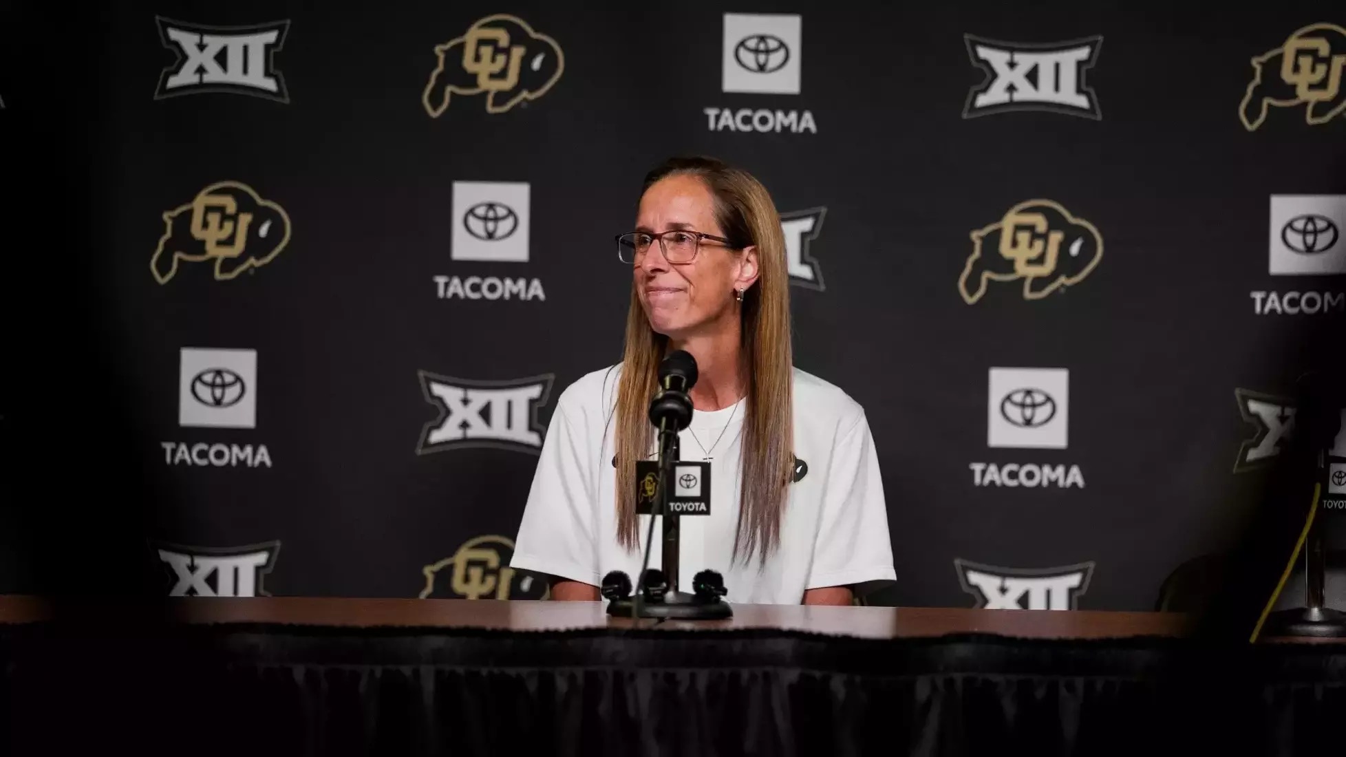 Colorado head coach JR Payne speaks at Big 12 media day.